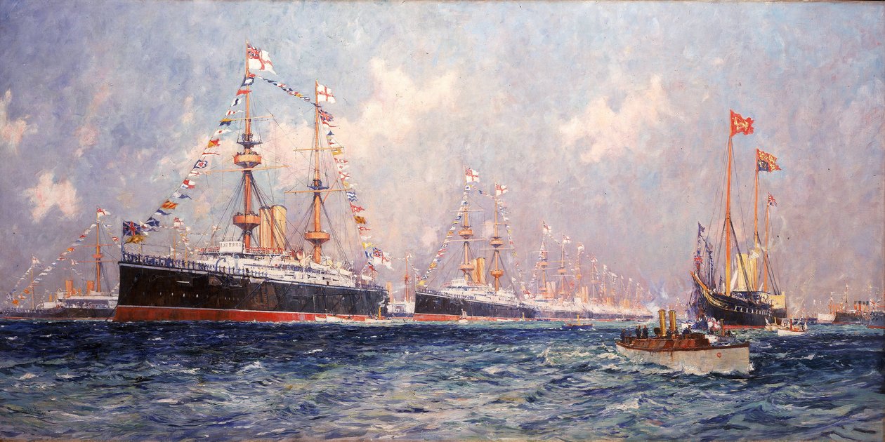 La rivista durante il Giubileo di Diamante della Regina Vittoria (1819-1901) a Spithead (Inghilterra), 26 giugno 1897 da Charles Edward Dixon