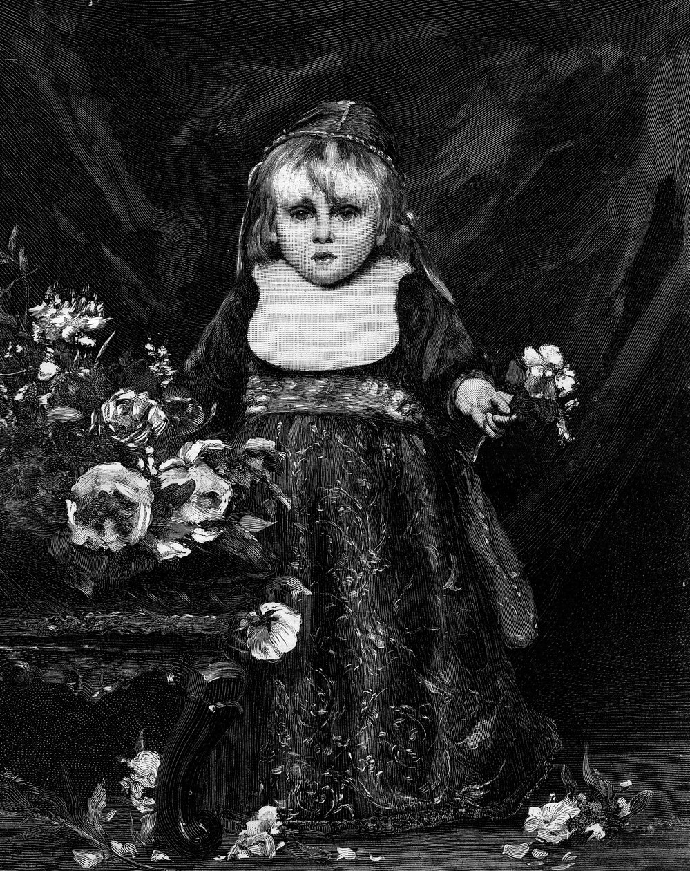 Un futuro doge (bambino veneziano del XVI secolo) (XIX secolo). Incisione dopo il dipinto di Emile Auguste Carolus Duran (Charles Duran o Carolus-Duran) (1837-1917). In "Il Mondo Illustre" n.1261 del 28 maggio 1881 da Charles Emile Auguste Carolus Duran