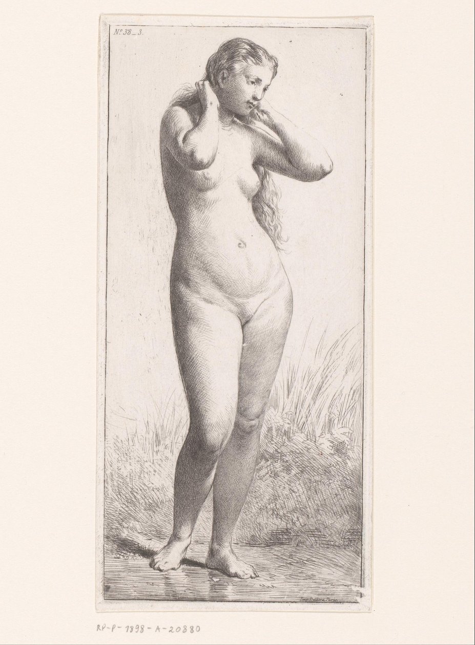 Donna nuda in piedi da Charles Emile Jacque (attributed to)