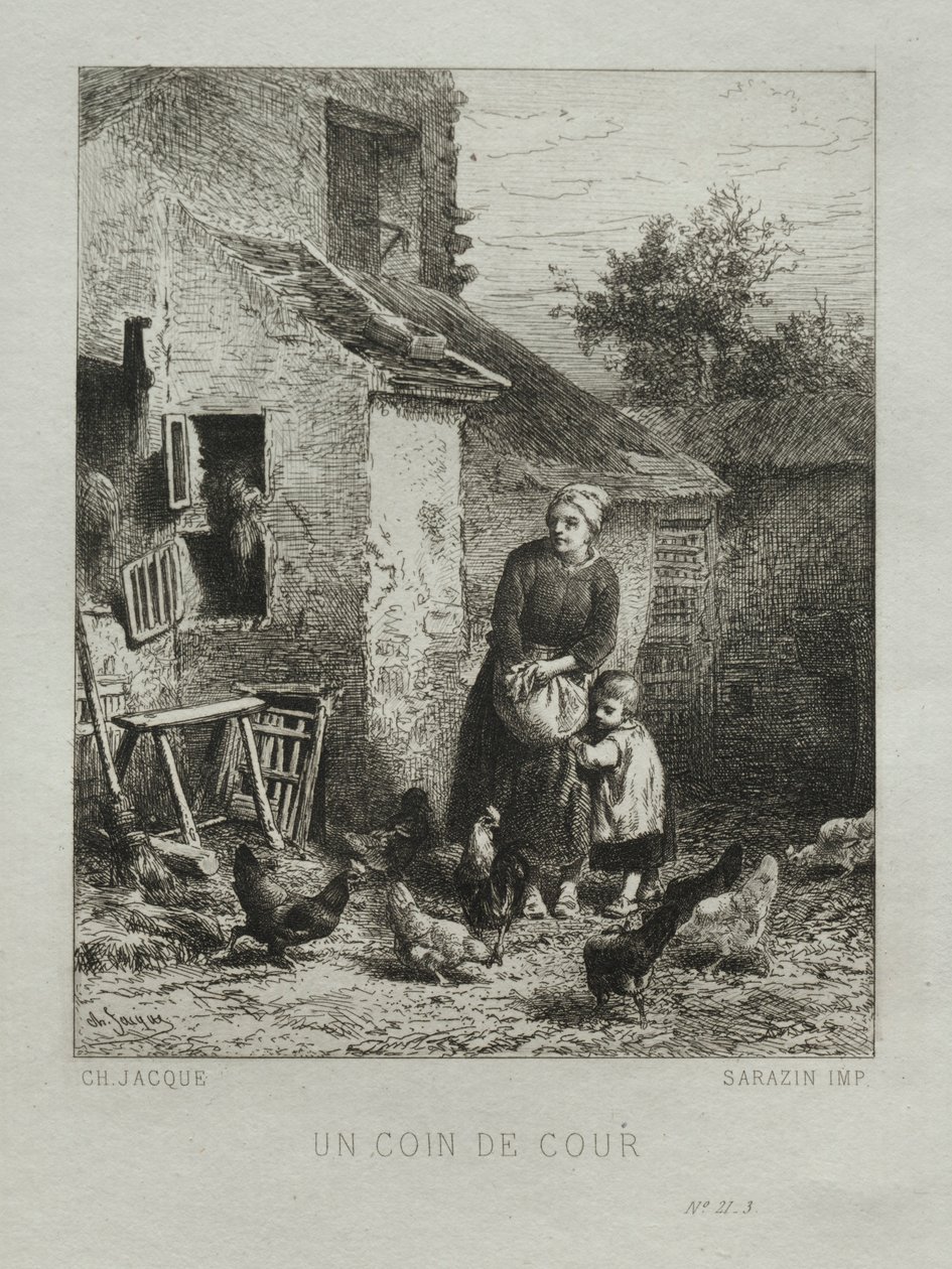 Un angolo del cortile da Charles Emile Jacque