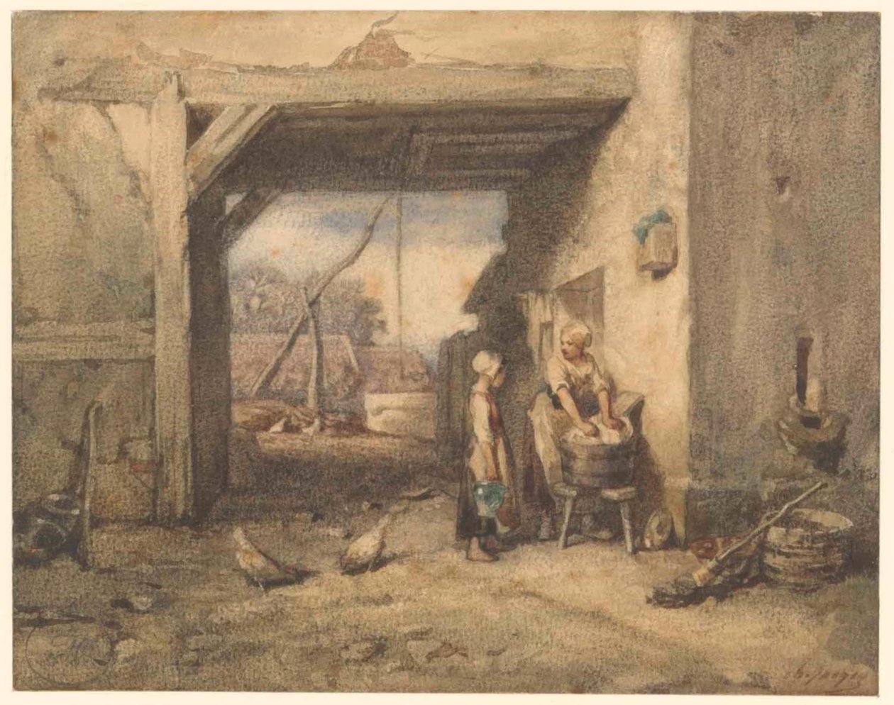 Un cortile di fattoria da Charles Emile Jacque