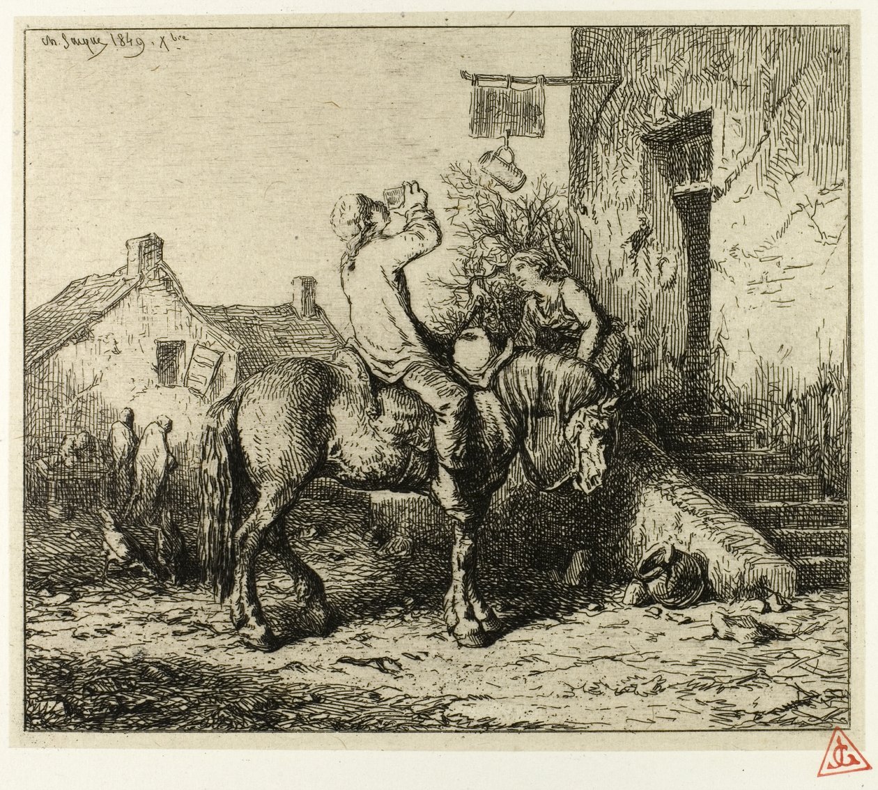 Ingresso a una locanda, con contadino che beve da Charles Emile Jacque