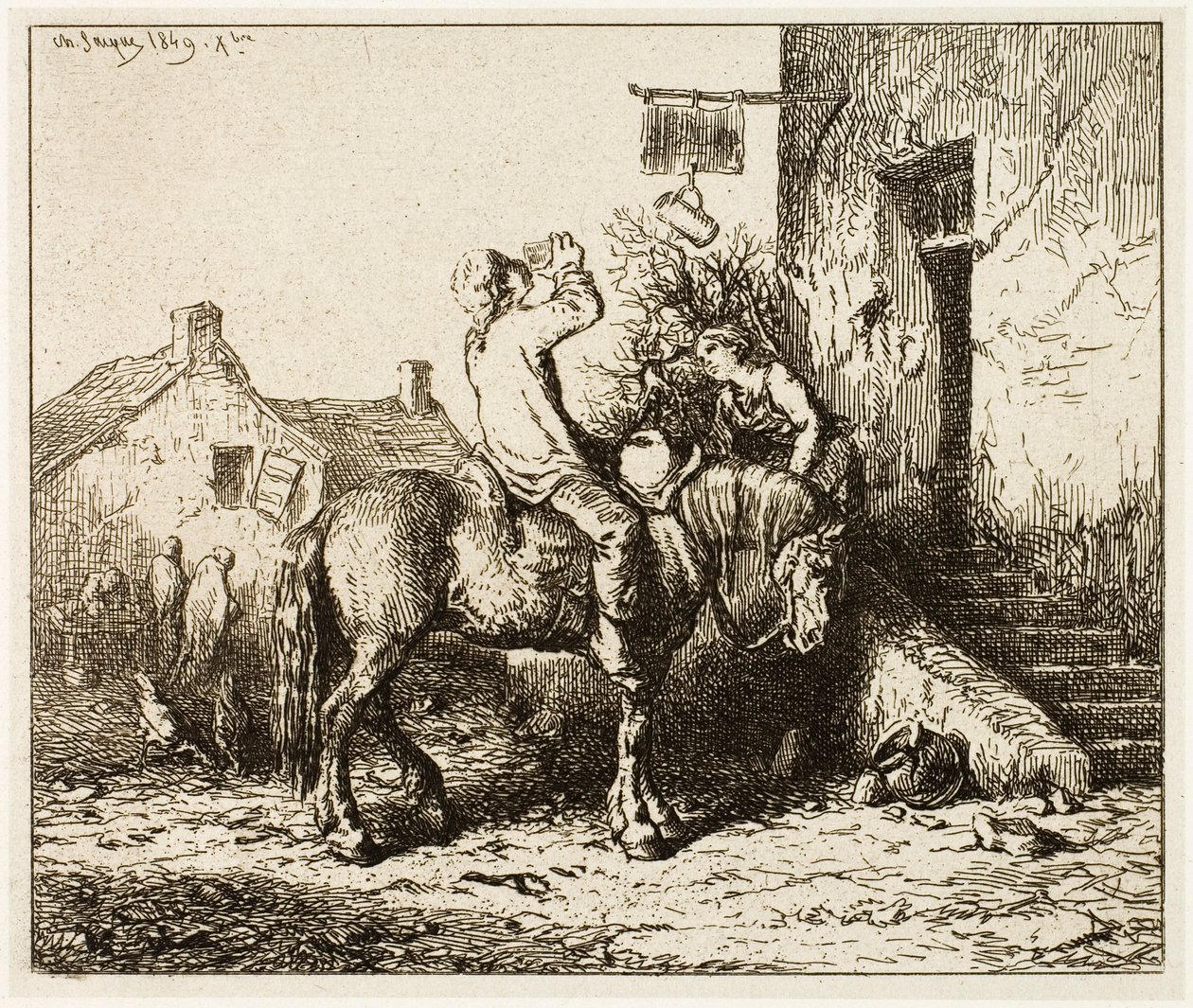 Ingresso a una locanda, con contadino che beve da Charles Emile Jacque