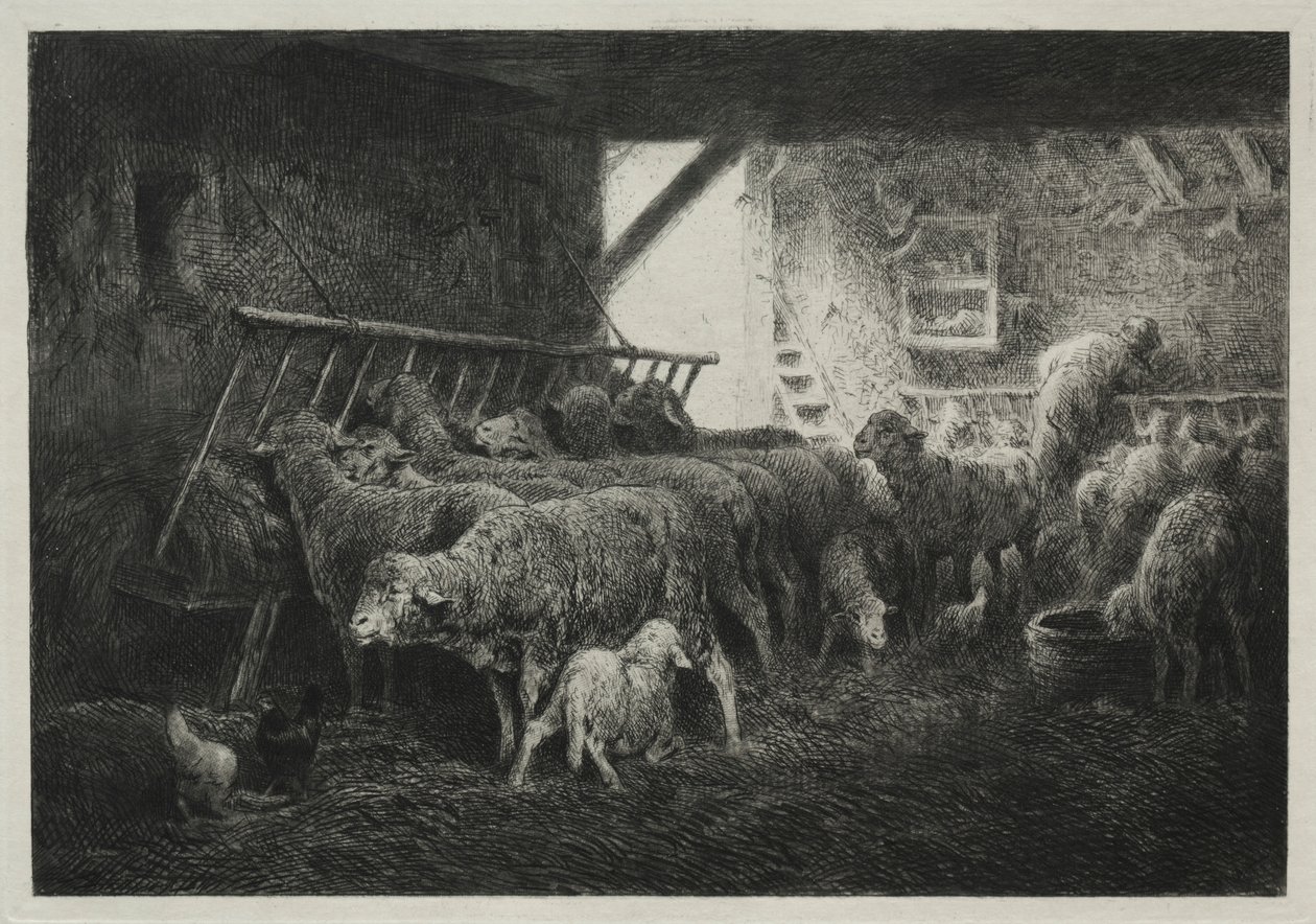 Interno di un recinto per pecore da Charles Emile Jacque