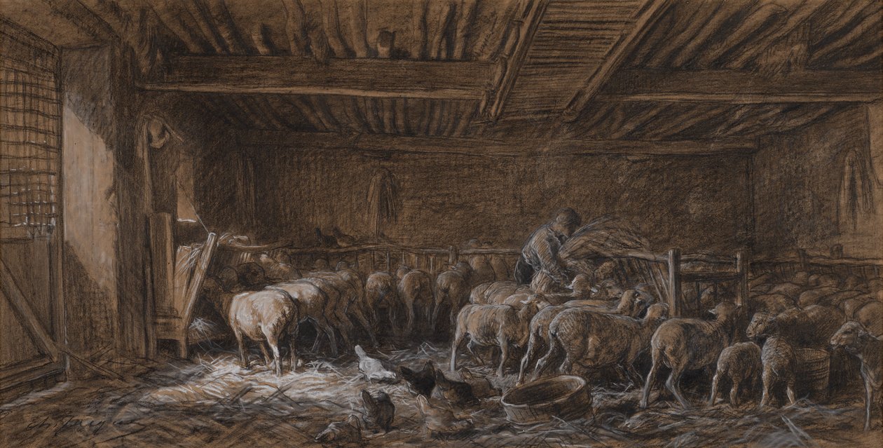 Interno di un fienile (La Bergerie) da Charles Emile Jacque