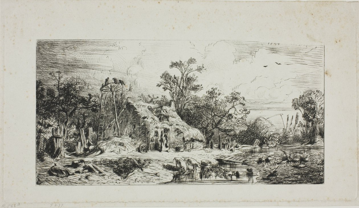 Paesaggio con cottage dal tetto di paglia da Charles Emile Jacque