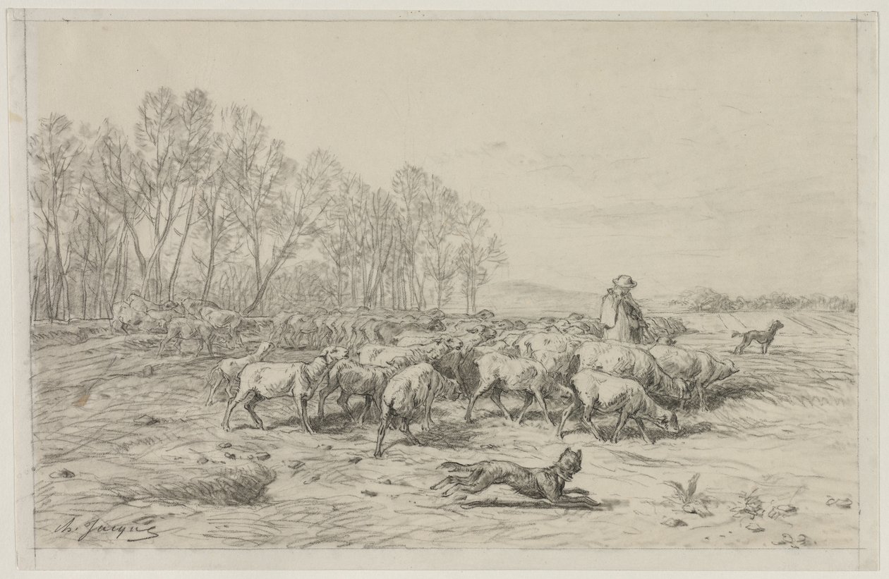 Paesaggio con gregge di pecore, 1800 da Charles Emile Jacque