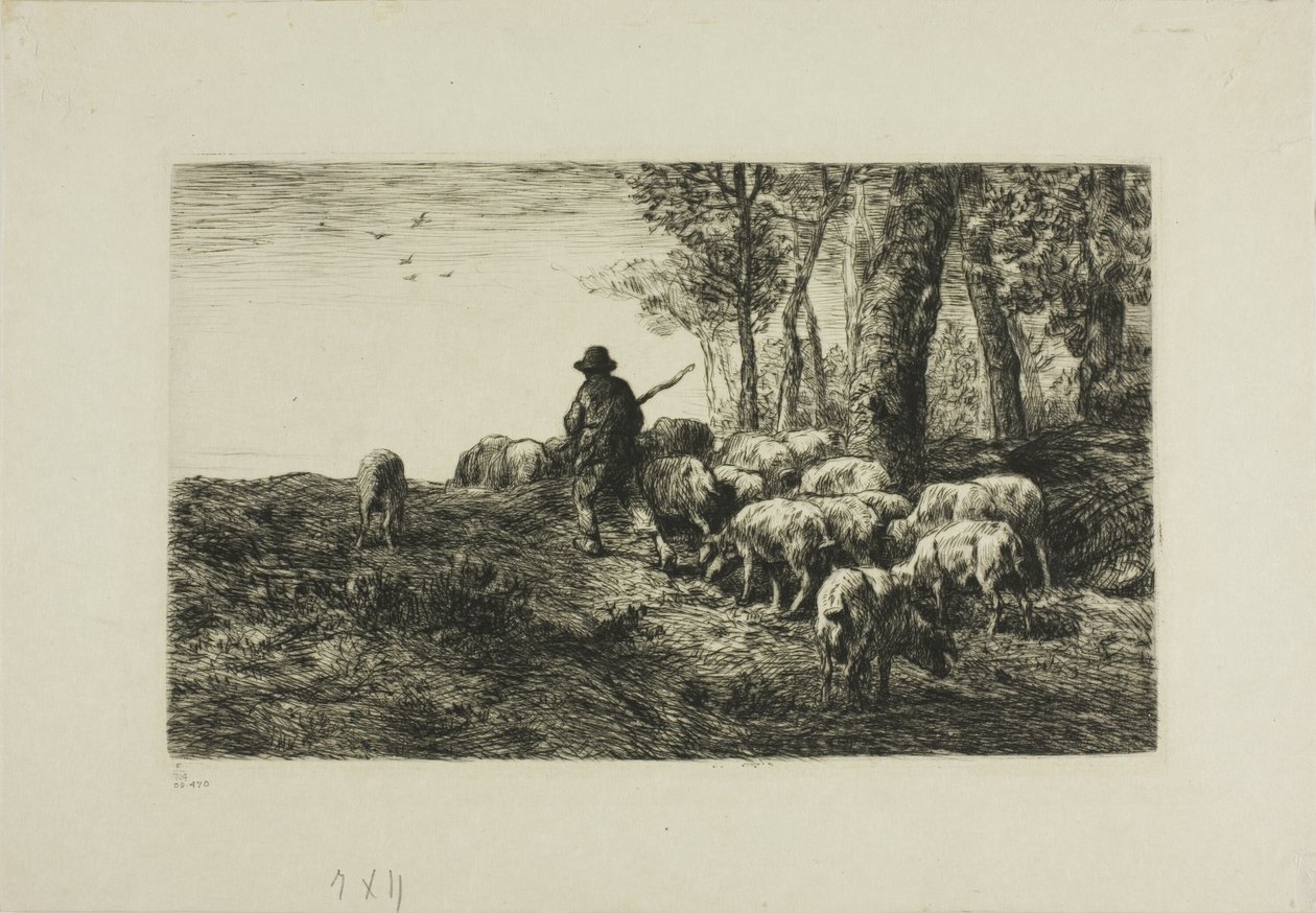 Uomo con Gregge di Maiali da Charles Emile Jacque