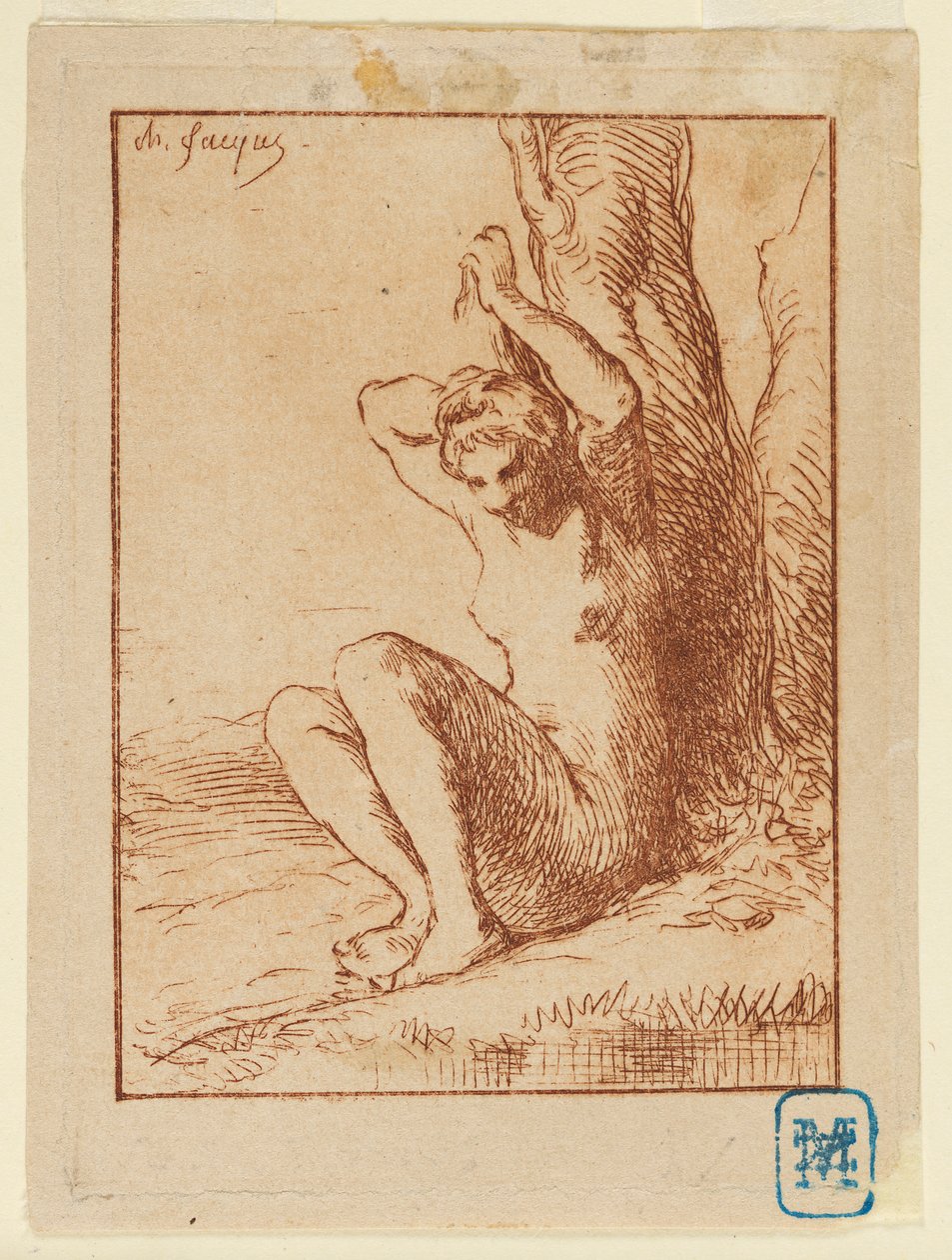 Donna nuda seduta vicino a un ruscello da Charles Emile Jacque