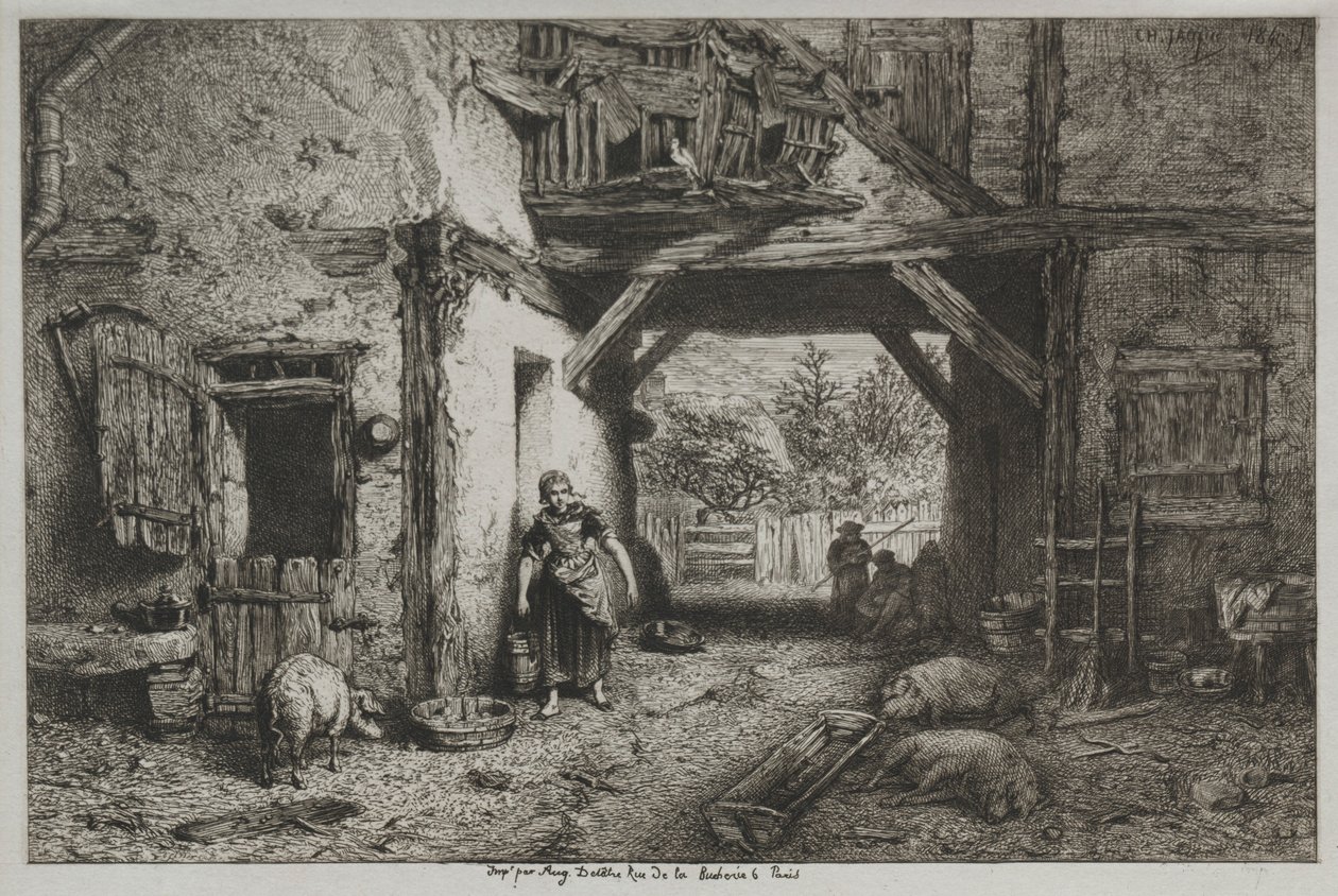 Il cortile della fattoria da Charles Emile Jacque