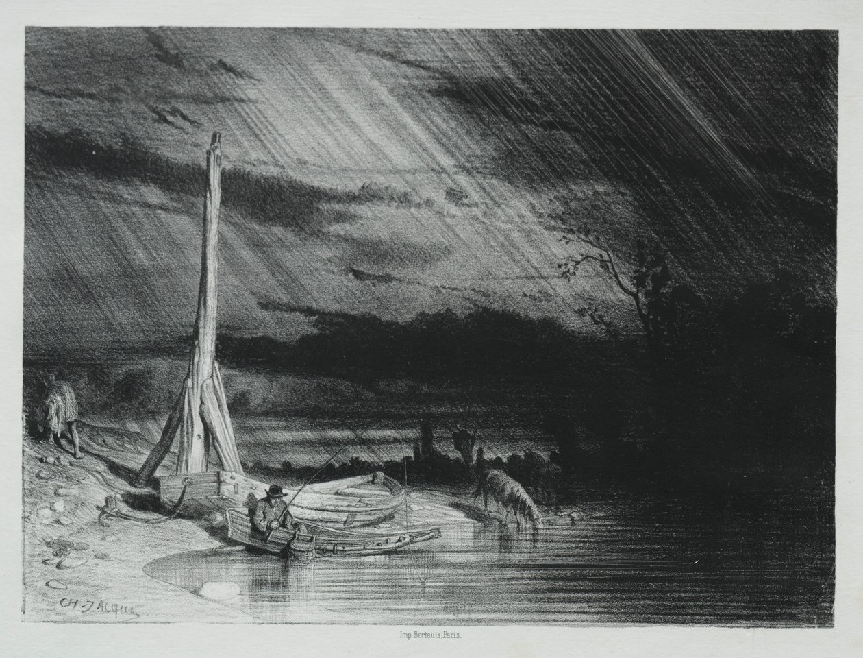 Il pescatore, tempo piovoso, 1847 da Charles Emile Jacque