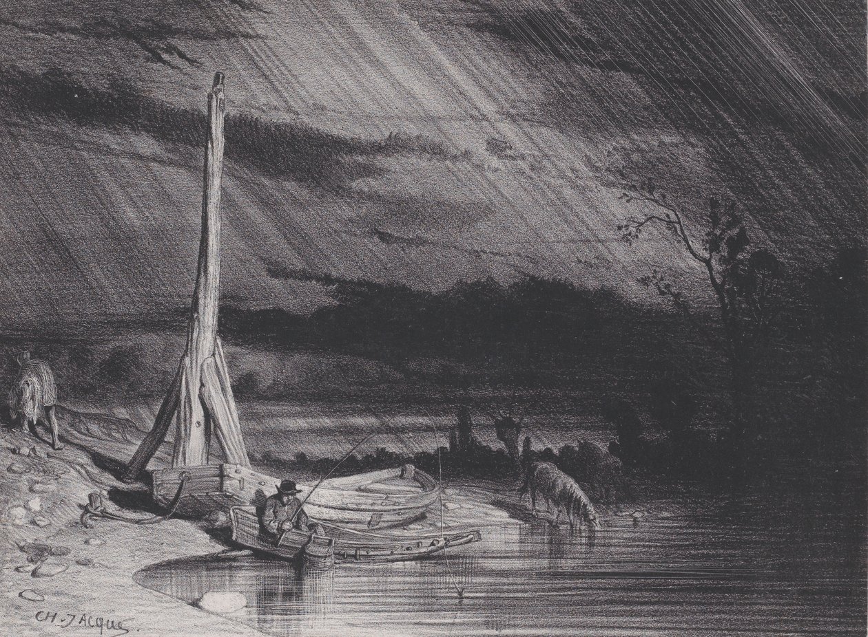 Il pescatore, tempo piovoso da Charles Emile Jacque