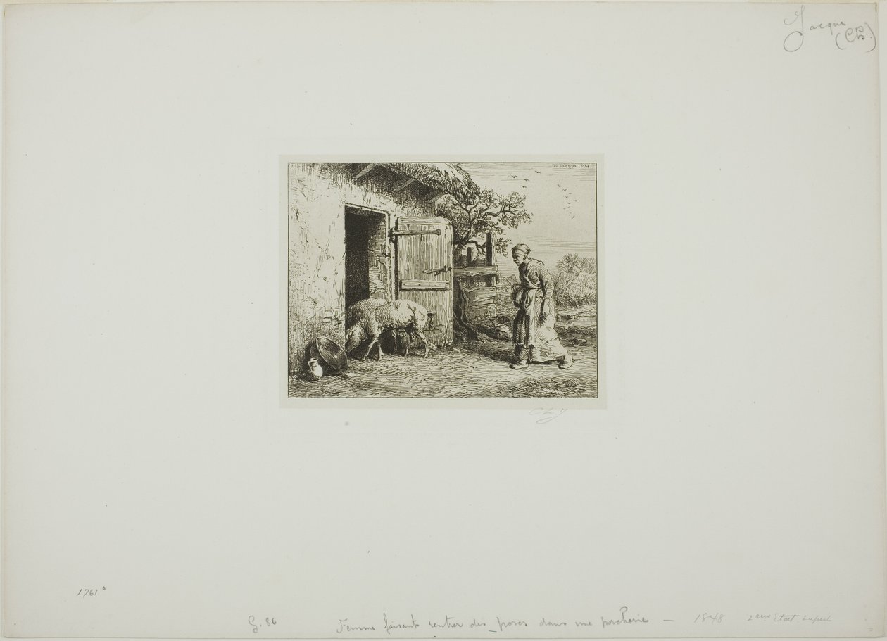 Donna che riporta a casa i suoi maiali da Charles Emile Jacque