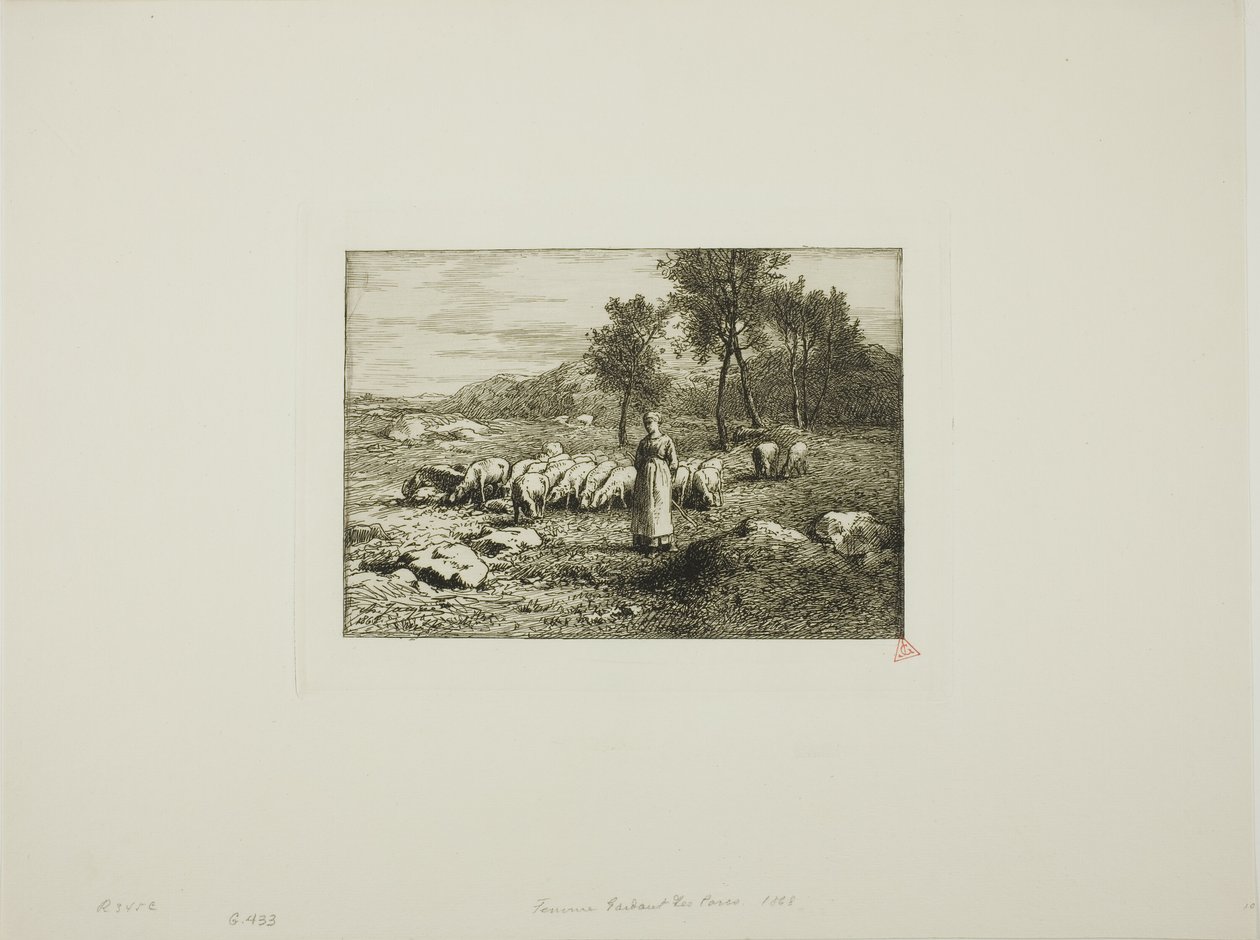 Donna che sorveglia un branco di maiali da Charles Emile Jacque