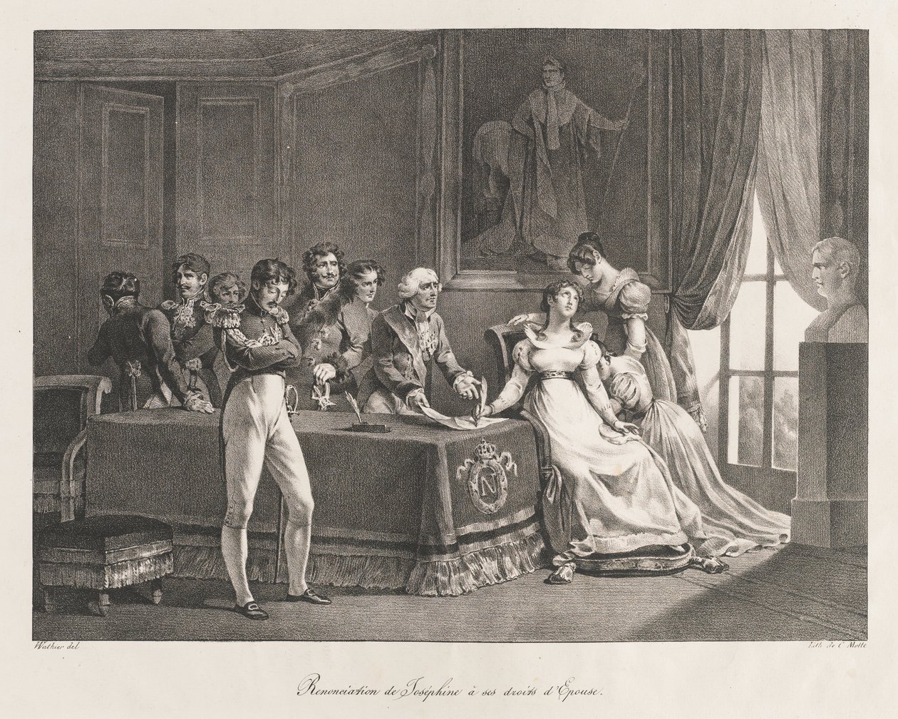Giuseppina rinuncia ai suoi diritti, inizi XIX secolo (litografia) da Charles Etienne Pierre Motte