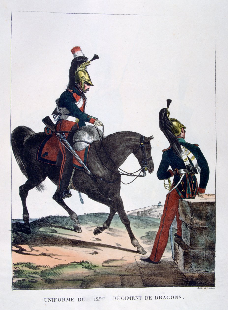 Uniforme del 12º Reggimento Dragoni, Francia, 1823 da Charles Etienne Pierre Motte