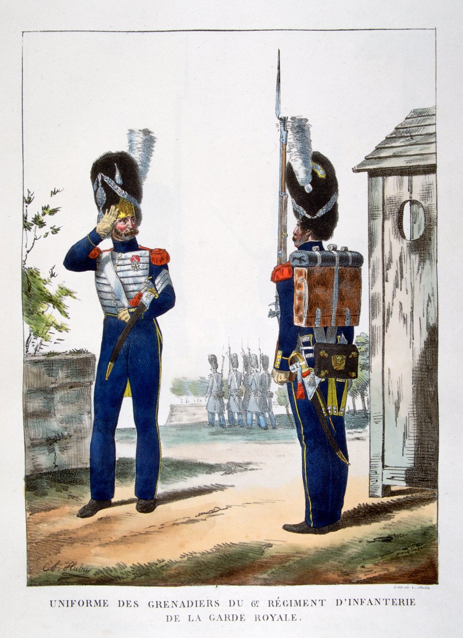 Uniformi dei granatieri.. della guardia reale francese, 1823 da Charles Etienne Pierre Motte