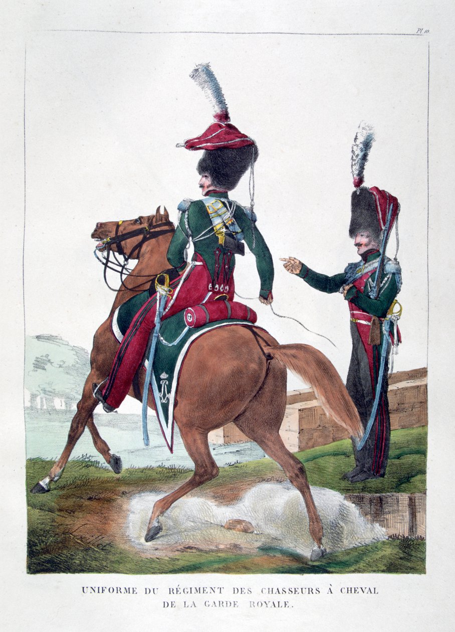 Uniformi del reggimento cacciatori a cavallo della guardia reale francese da Charles Etienne Pierre Motte