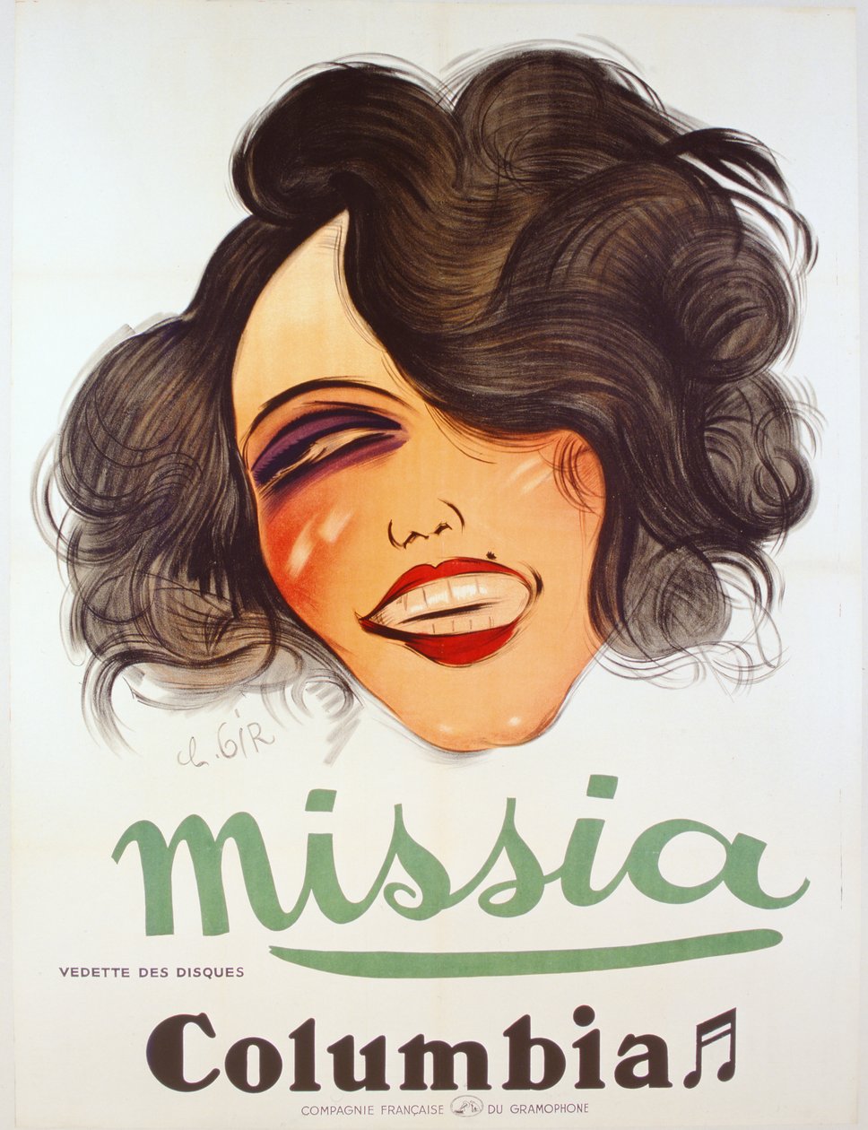 Poster della Columbia Records che pubblicizza la cantante francese, Missia, c.1935 da Charles Felix Gir