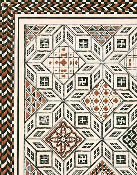 Disegno di un pavimento a mosaico scoperto a Nimes, probabilmente II o III secolo, pub. da Day & Son da Charles Felix Marie (after) Texier