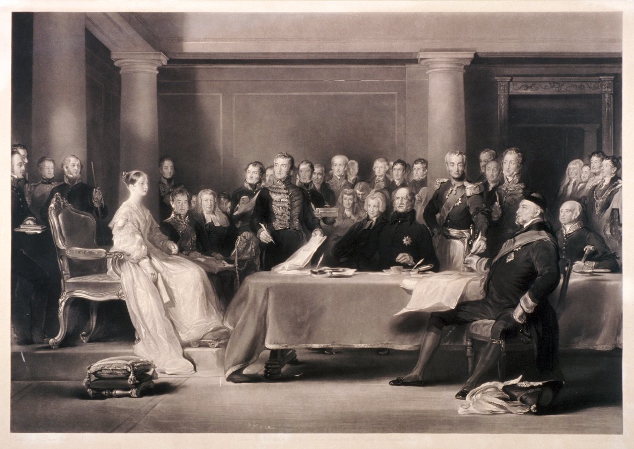 La regina Vittoria presiede il consiglio alla sua ascesa al trono, 1846 da Charles Fox
