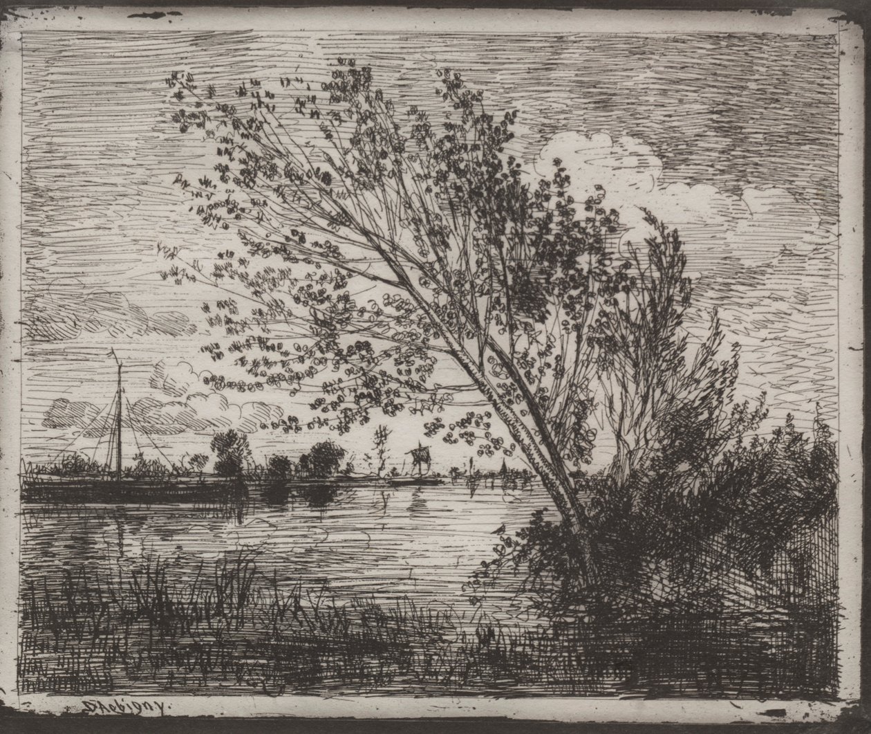 Un gruppo di ontani, impressione originale da Charles Francois Daubigny