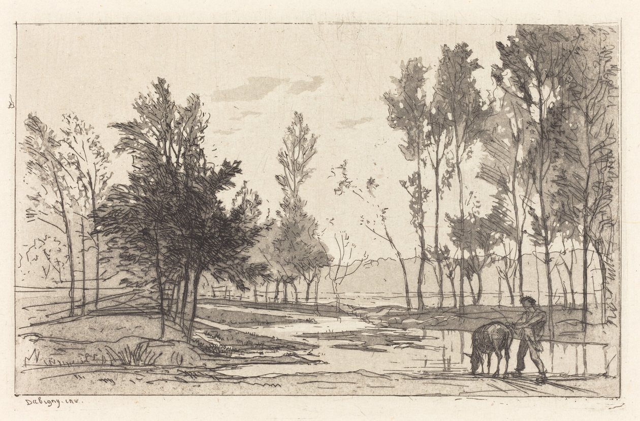 Asino a un abbeveratoio da Charles Francois Daubigny