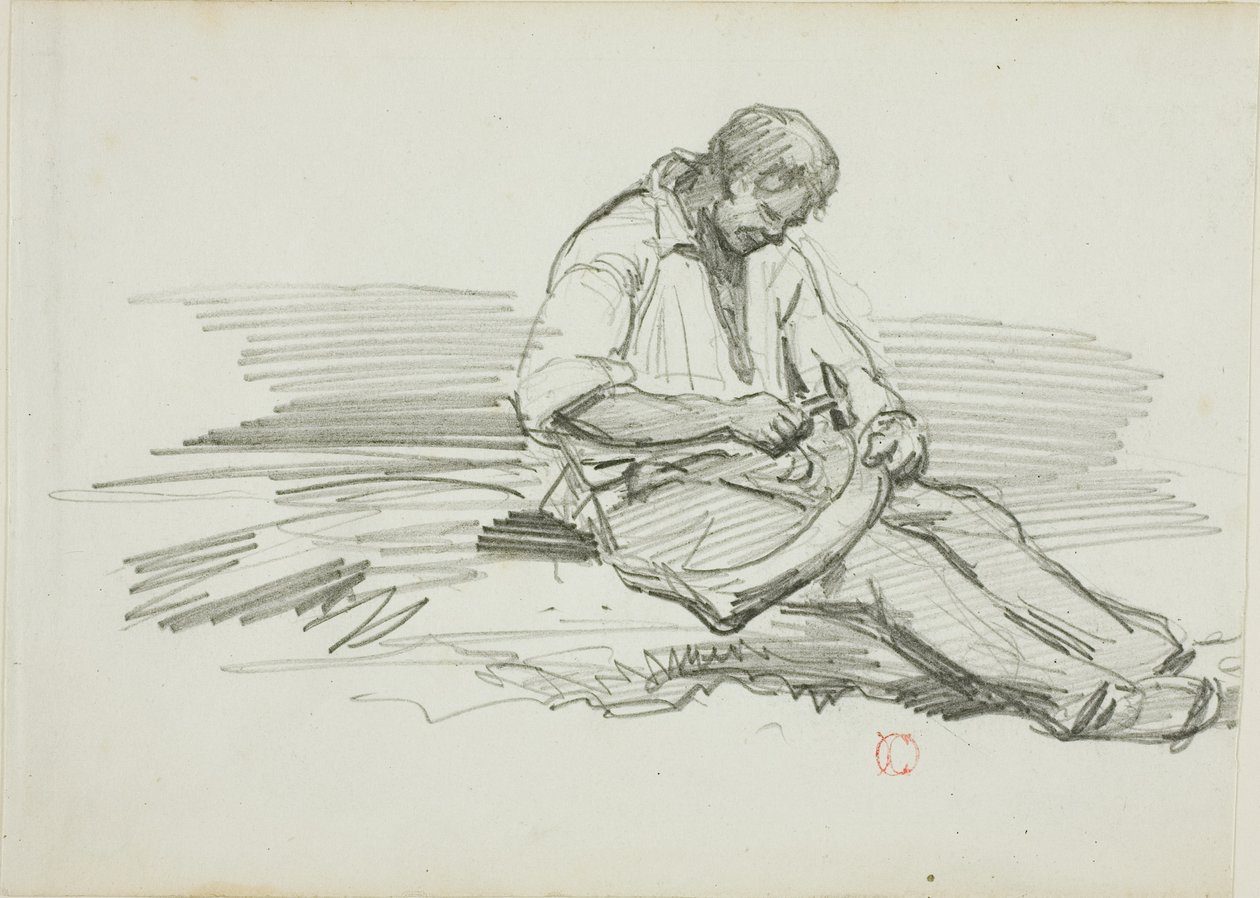 Uomo che ripara una falce da Charles Francois Daubigny