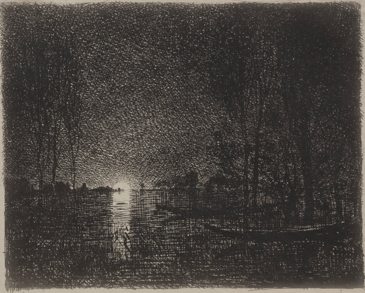 Notturno, impressione originale 1862, stampato nel 1921 da Charles Francois Daubigny