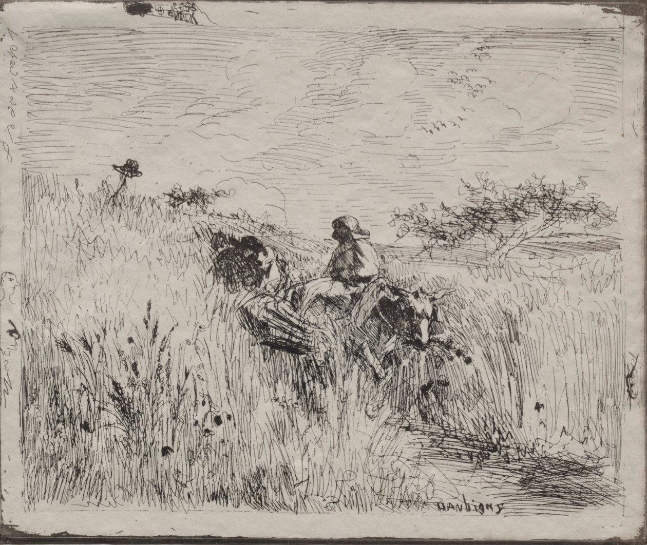 Sentiero attraverso il campo di grano, impressione originale 1862, stampato nel 1921 da Charles Francois Daubigny