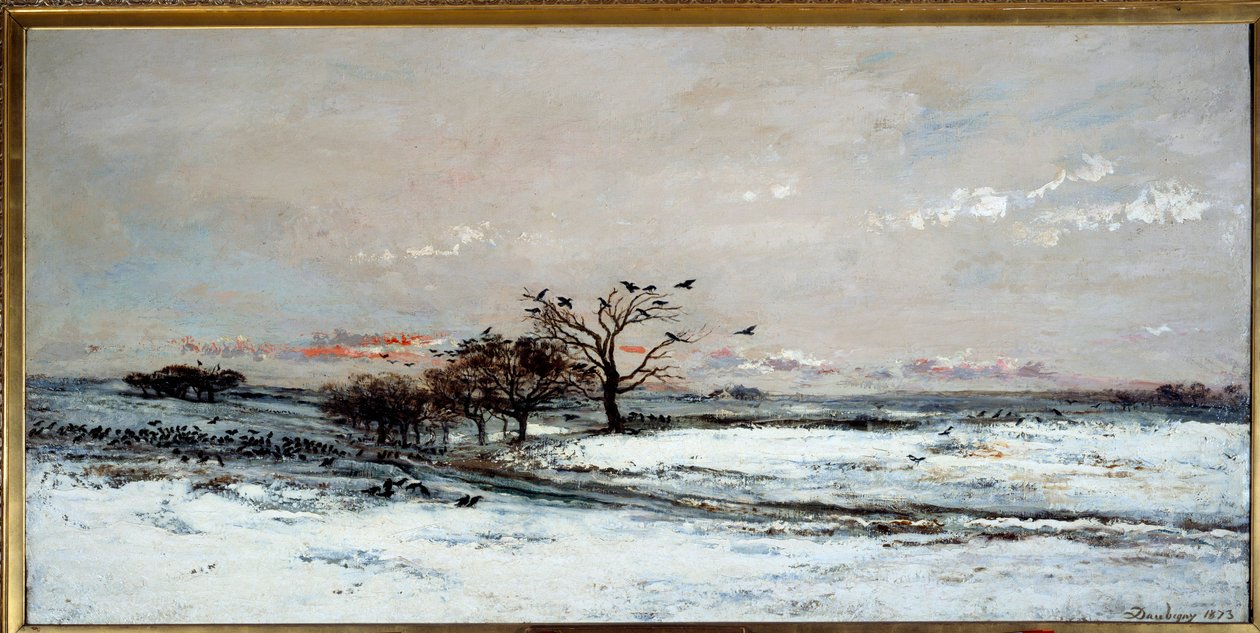 Paesaggio innevato al tramonto da Charles Francois Daubigny