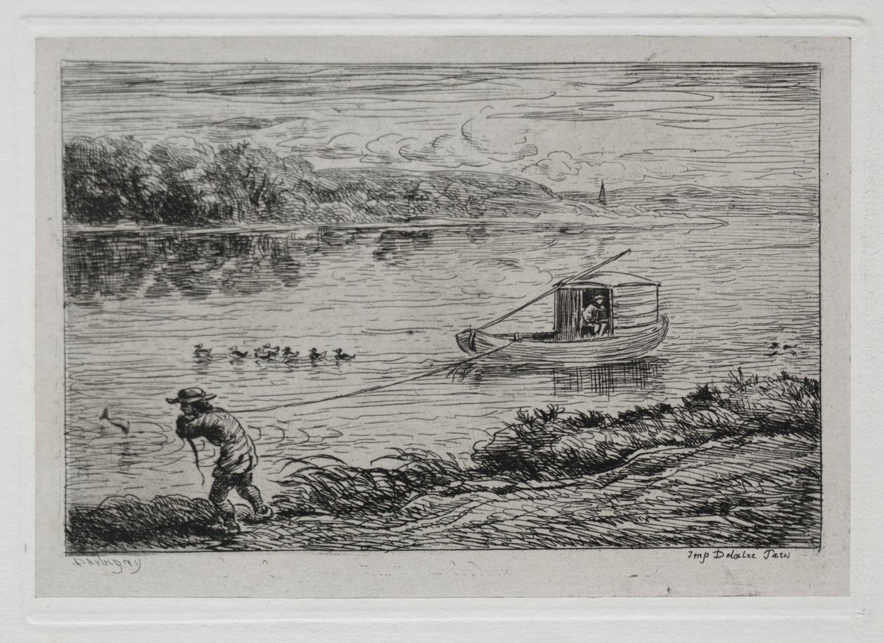 Il Viaggio in Barca: Il Mozzo che Tira la Fune o Tirare con la Fune da Charles Francois Daubigny