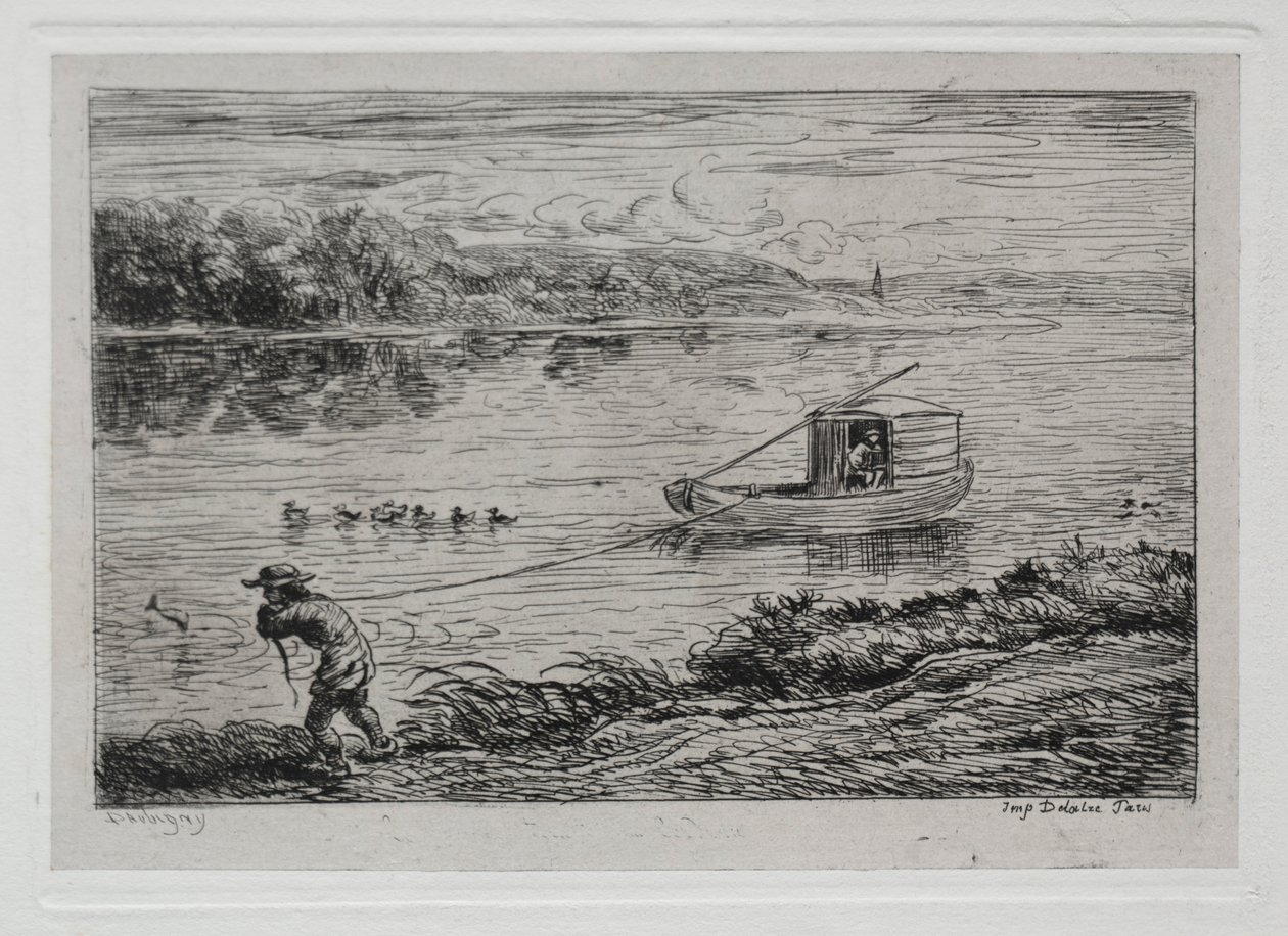 Il viaggio in barca: mozzo che tira la fune da Charles Francois Daubigny