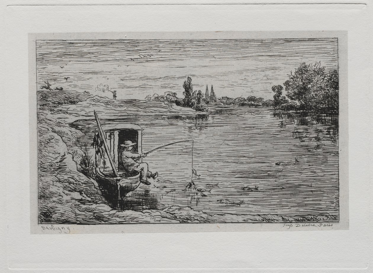 Il Viaggio in Barca: Il Mozzo che Pesca (Pesca con la Lenze) da Charles Francois Daubigny