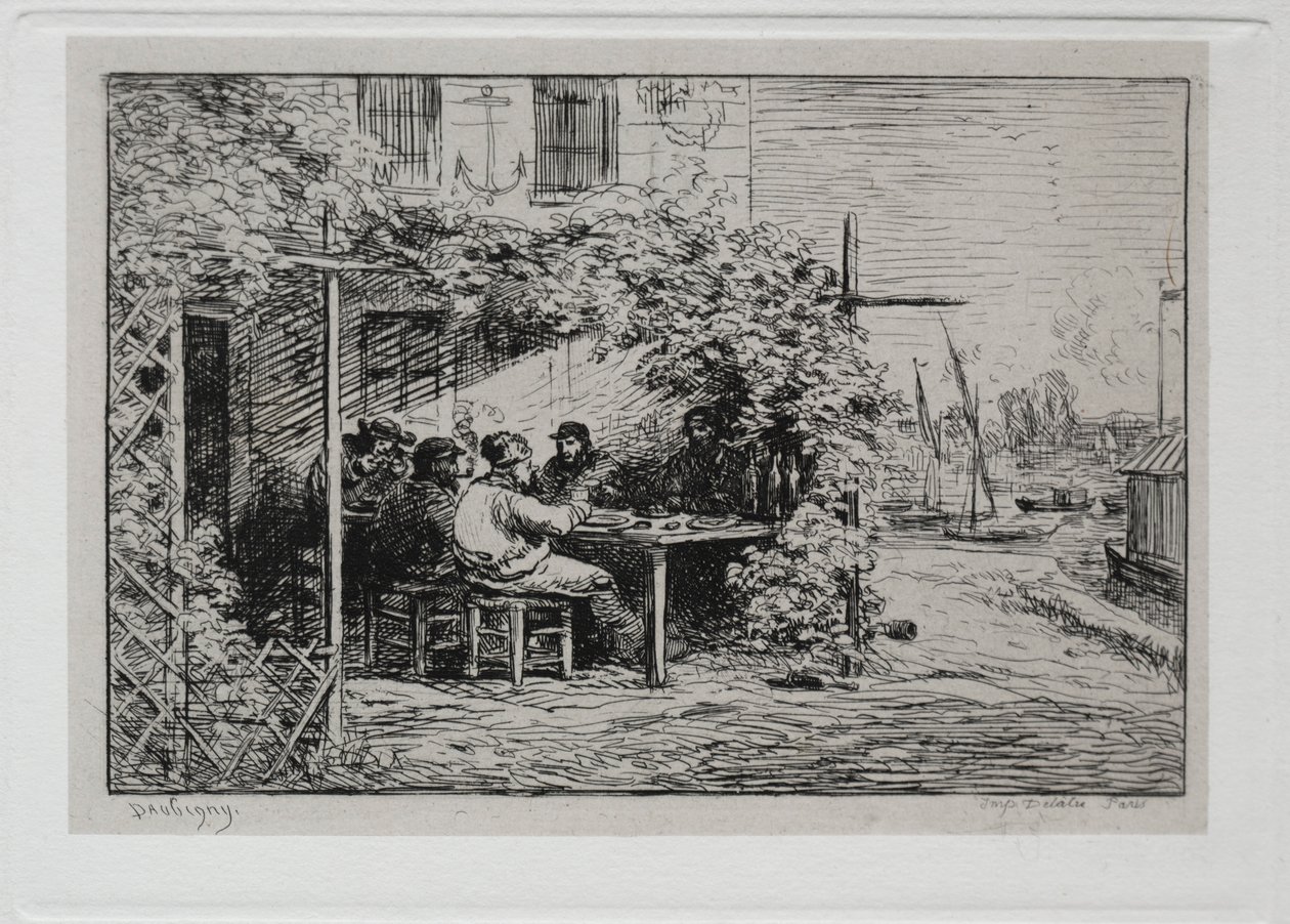 Il viaggio in barca: il pranzo prima di salire a bordo ad Asnières, 1861 da Charles Francois Daubigny