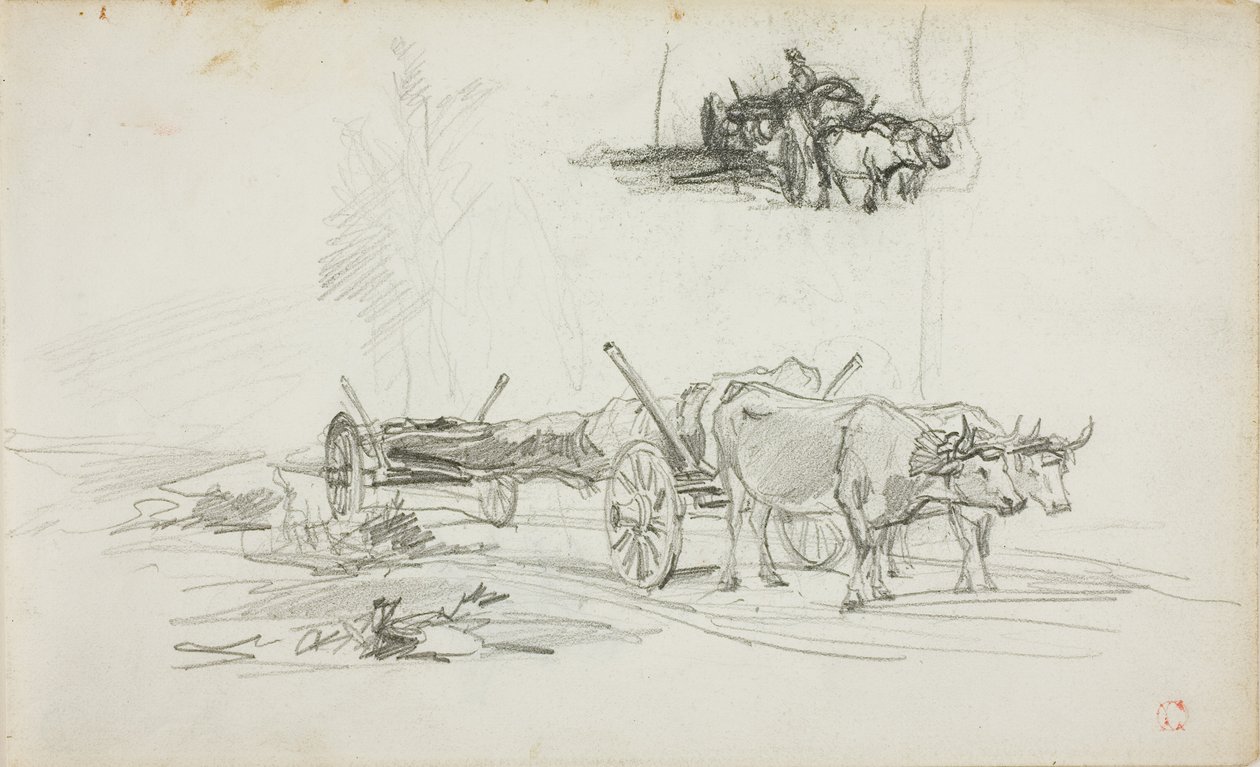 Due schizzi di buoi che trainano un tronco da Charles Francois Daubigny