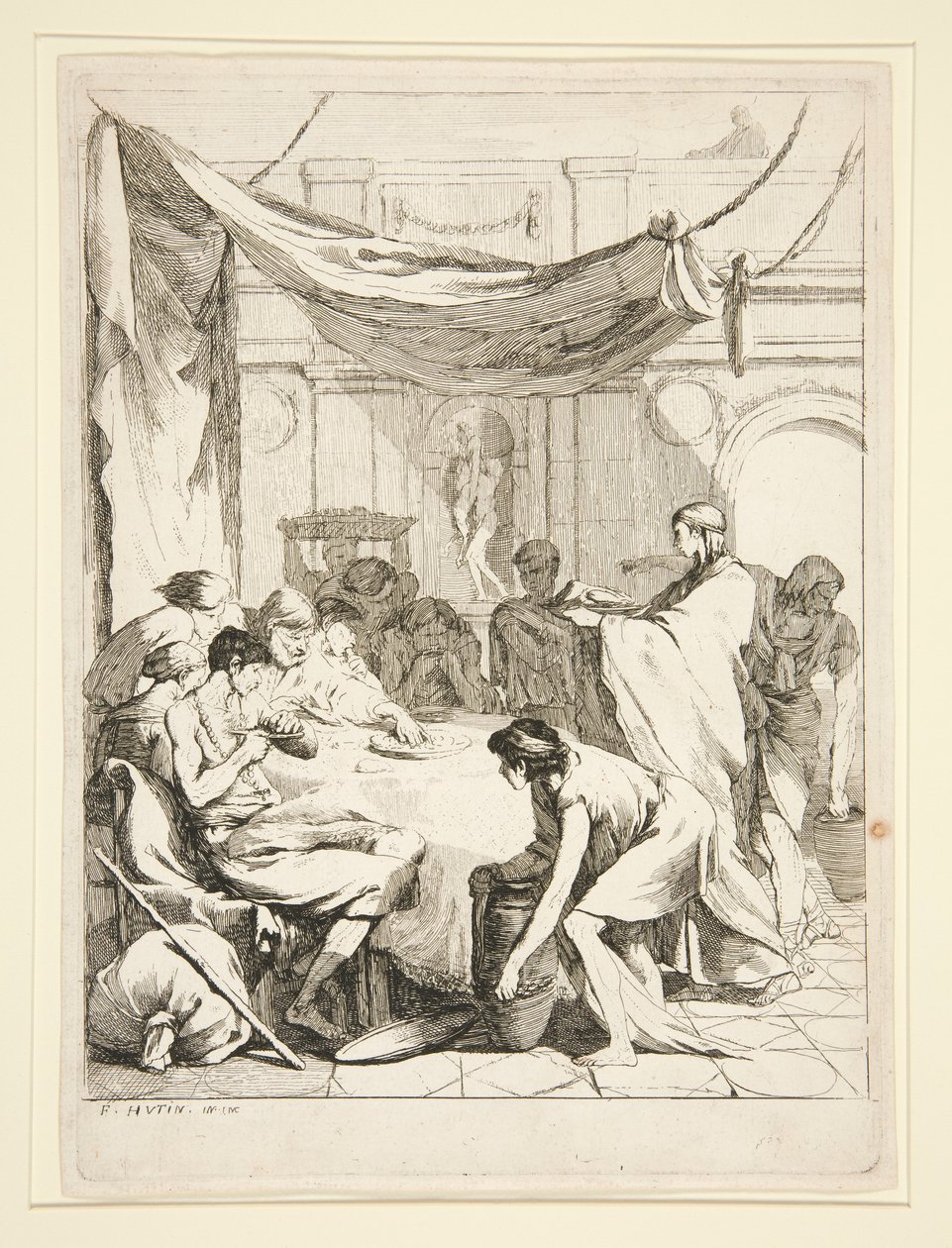 Nutrire gli affamati, dalla serie Sept Oeuvres de Misericorde da Charles Francois Hutin