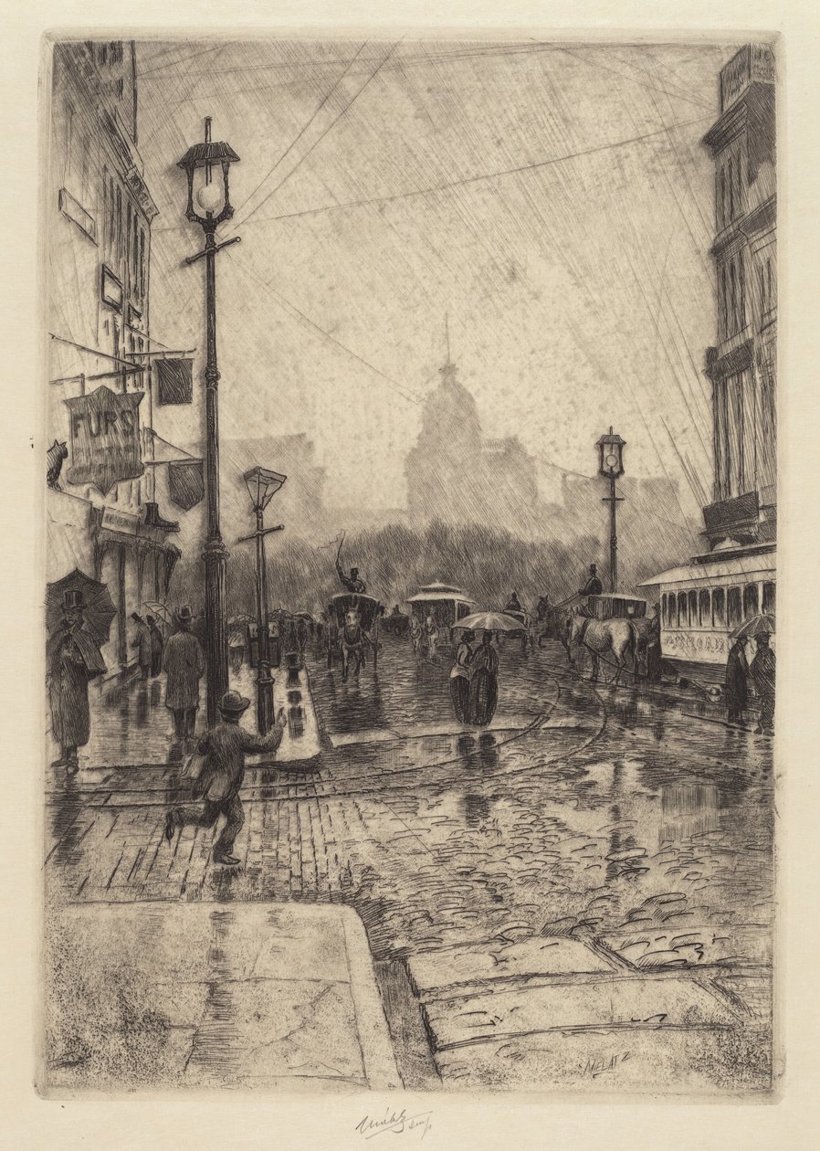 Giorno di pioggia, Broadway, probabilmente 1890 da Charles Frederick William Mielatz
