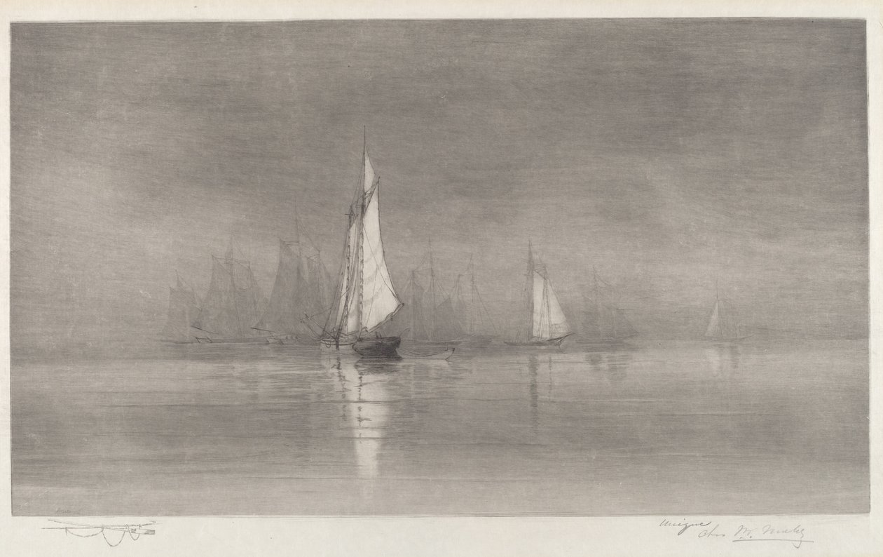 Scena di porto senza titolo con barche a vela da Charles Frederick William Mielatz