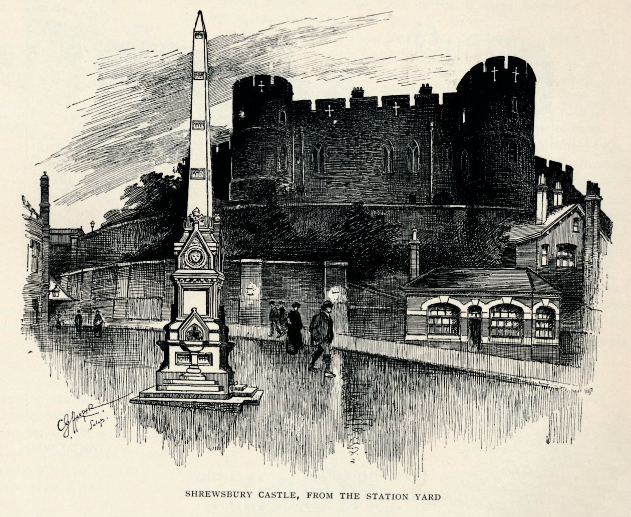 Castello di Shrewsbury, dal cortile della stazione, c1893, 1894 da Charles George Harper