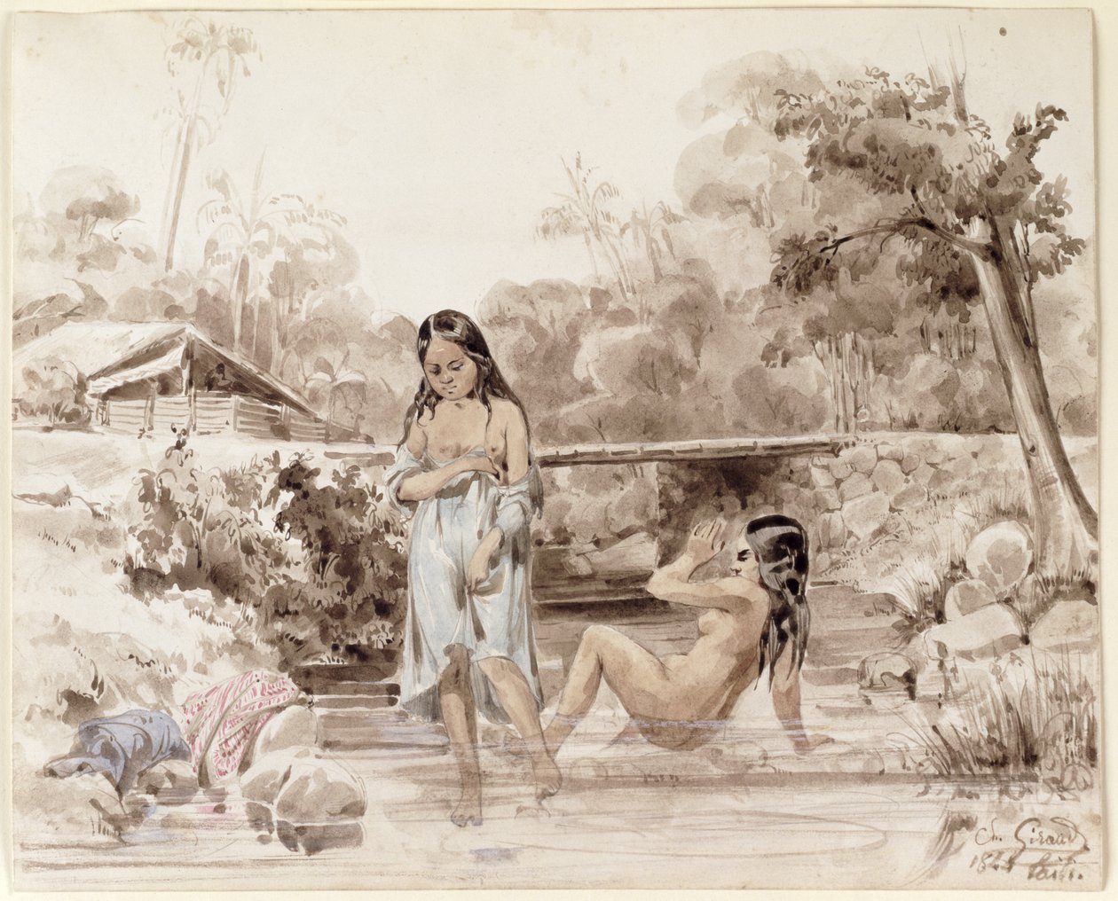 Tahitiani che fanno il bagno, 1844 da Charles Giraud