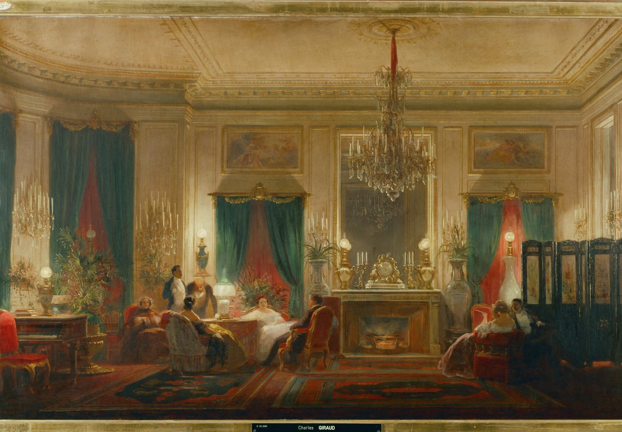 Il salone della principessa Matilde, figlia del re Gerolamo e della regina Caterina di Wuerttemberg, in rue de Courcelle a Parigi... (olio su tela) da Charles Giraud