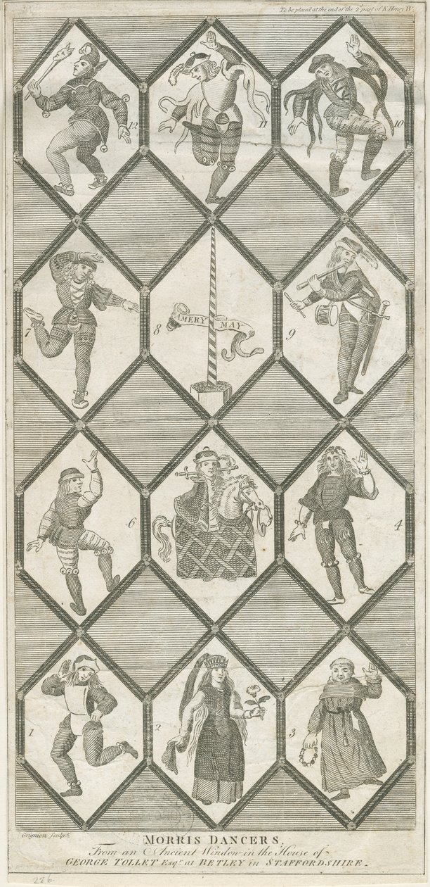 Finestra di vetro di Betley - Ballerini Morris: incisione da Charles Grignion