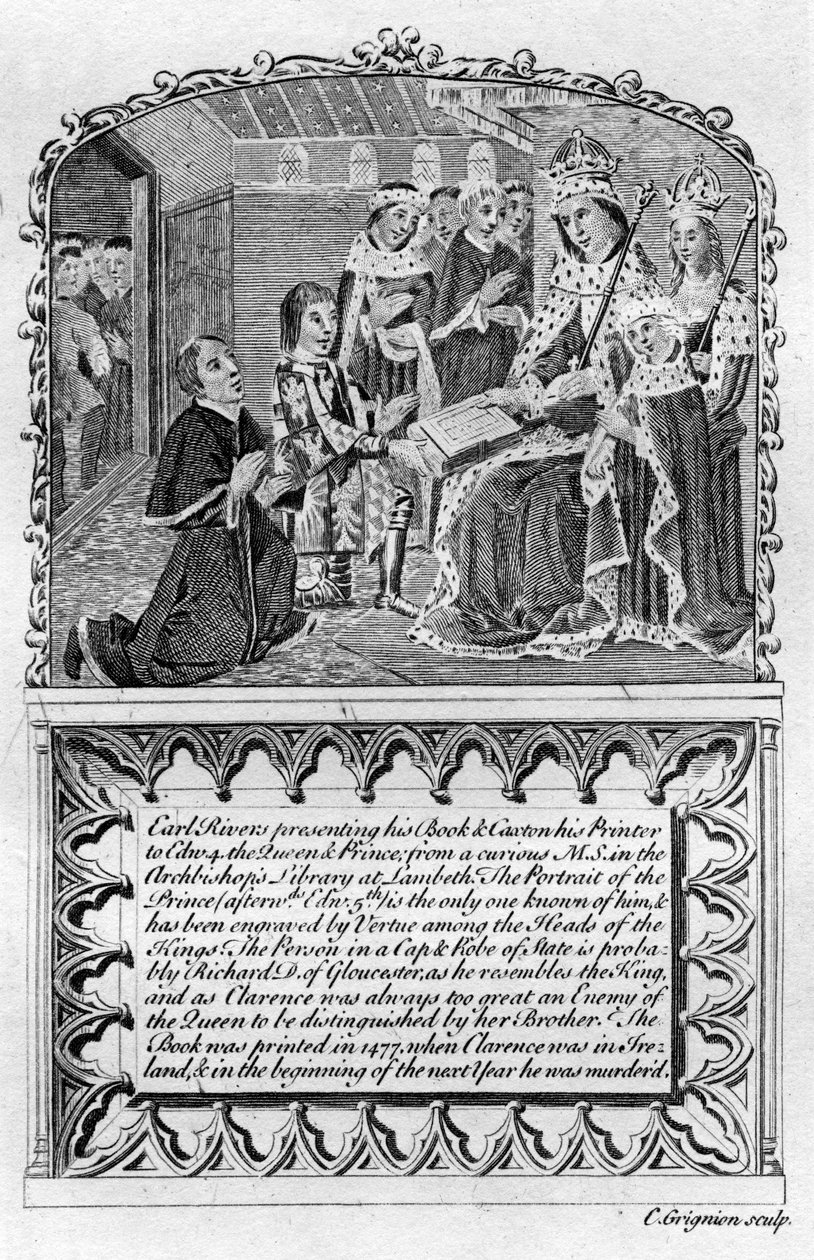Earl Rivers presenta il suo libro al re Edoardo IV da Charles Grignion