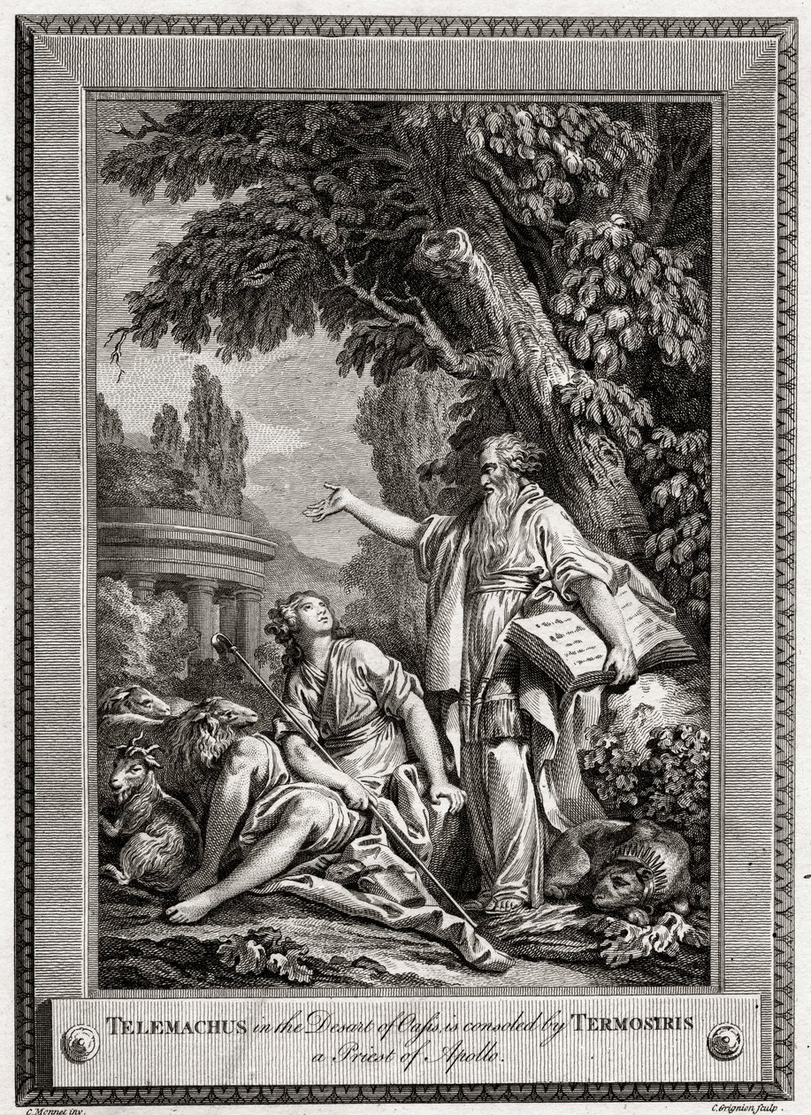 Telemaco, nel deserto di Oasis, è consolato da Termosiris un sacerdote di Apollo, 1774 da Charles Grignion