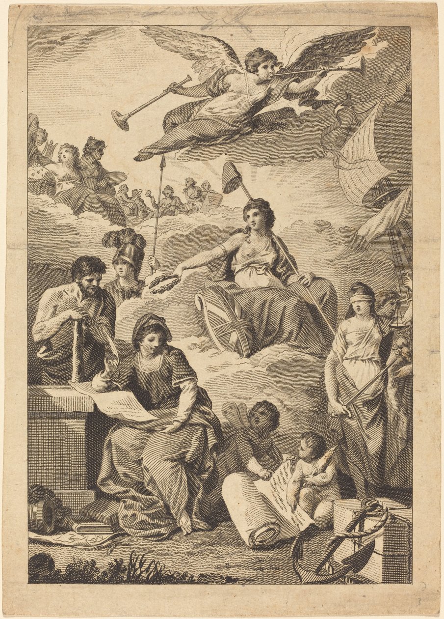 Britannia incorona la Storia da Charles Grignion, after Conrad Martin Metz