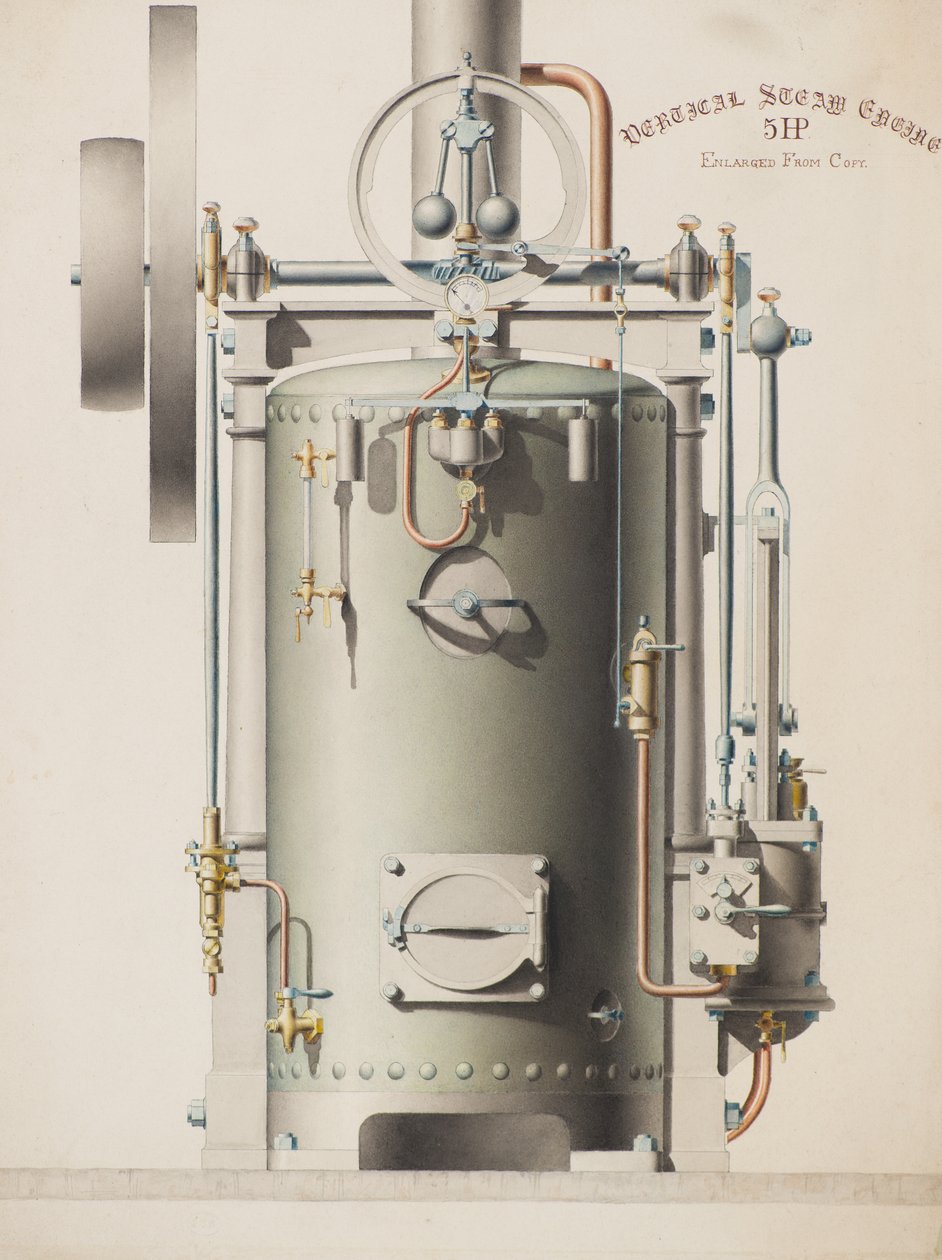 Motore a vapore verticale, 5HP da Charles Gustav Louis Phillips