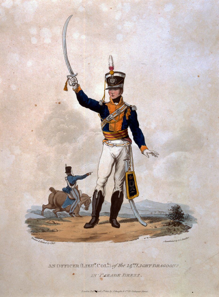 Un ufficiale dei 14th Light Dragoons in abito da parata, da 