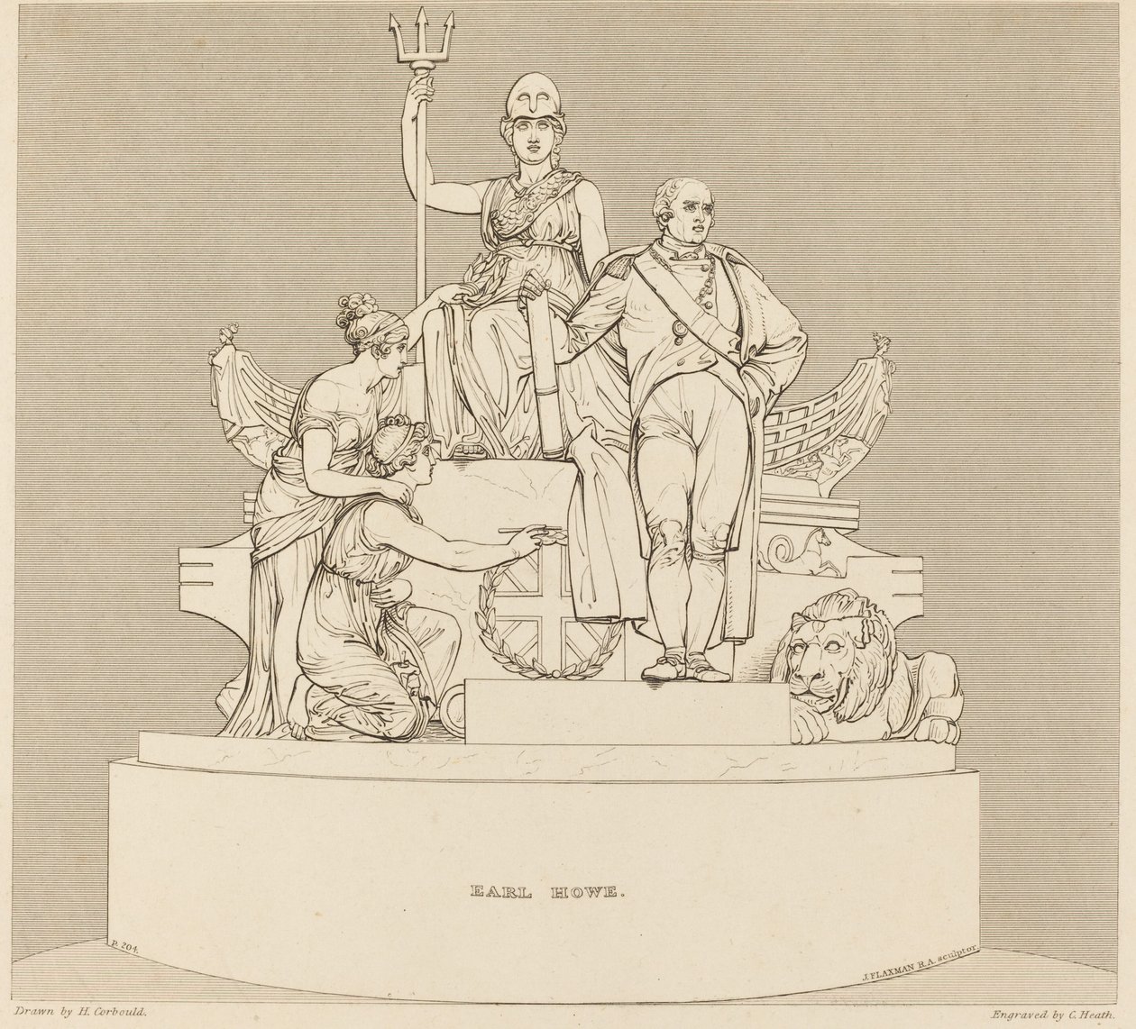 Monumento al conte Howe da Charles Heath after Henry Corbould after John Flaxman