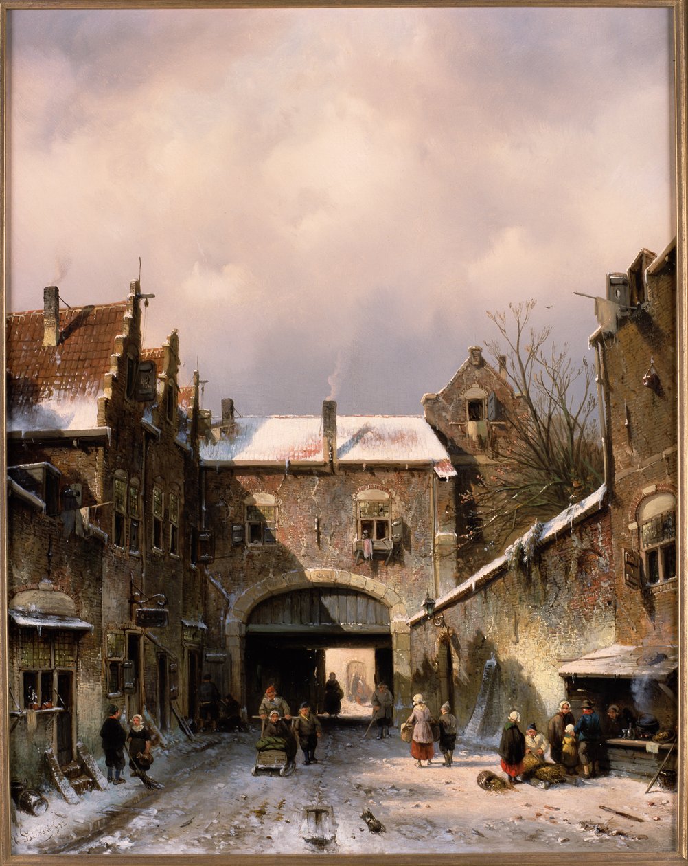 Scena di Strada di un Villaggio in Inverno, 1893 da Charles Henri Joseph Leickert